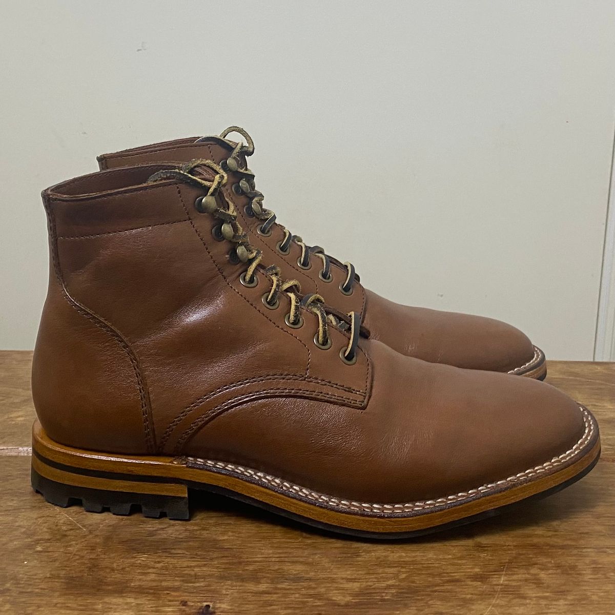 Photo by putzinboots on November 2, 2024 of the Parkhurst The Allen in Tempesti Cognac Veg tan.