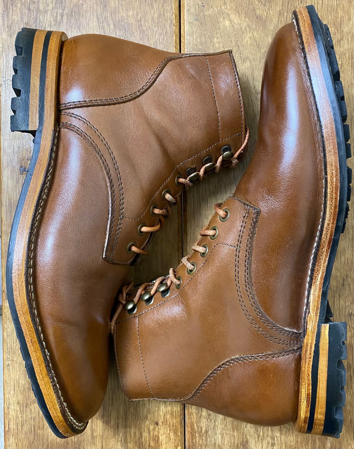 Photo by putzinboots on December 3, 2024 of the Parkhurst The Allen in Tempesti Cognac Veg tan.