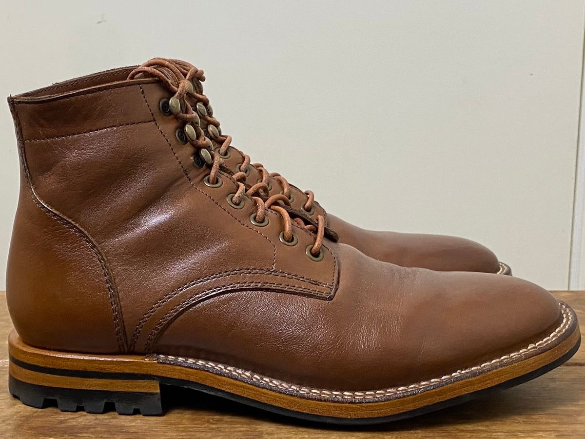 Photo by putzinboots on December 3, 2024 of the Parkhurst The Allen in Tempesti Cognac Veg tan.