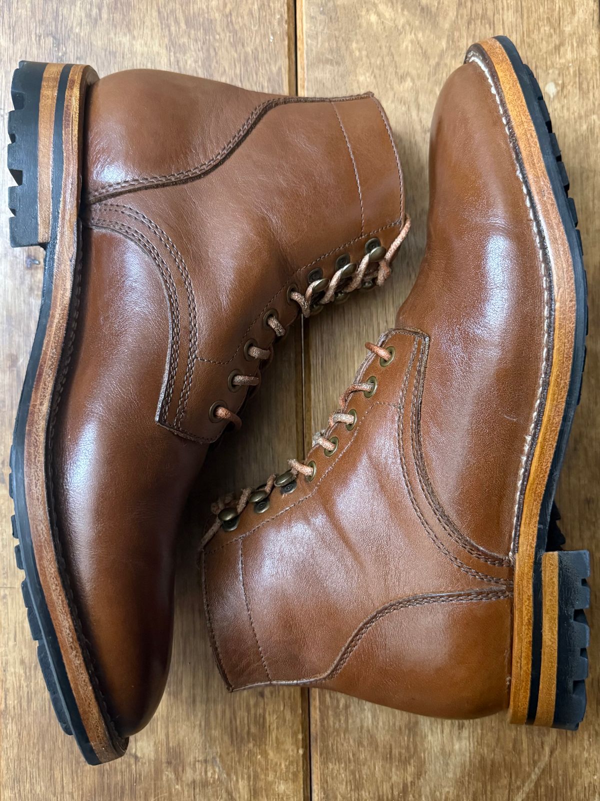 Photo by putzinboots on February 2, 2025 of the Parkhurst The Allen in Tempesti Cognac Veg tan.