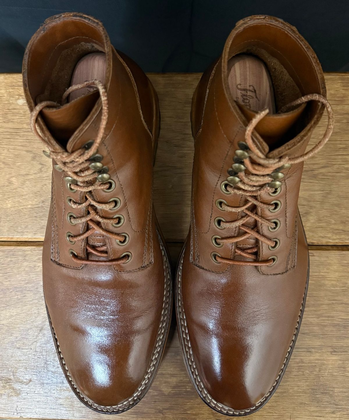 Photo by putzinboots on February 2, 2025 of the Parkhurst The Allen in Tempesti Cognac Veg tan.