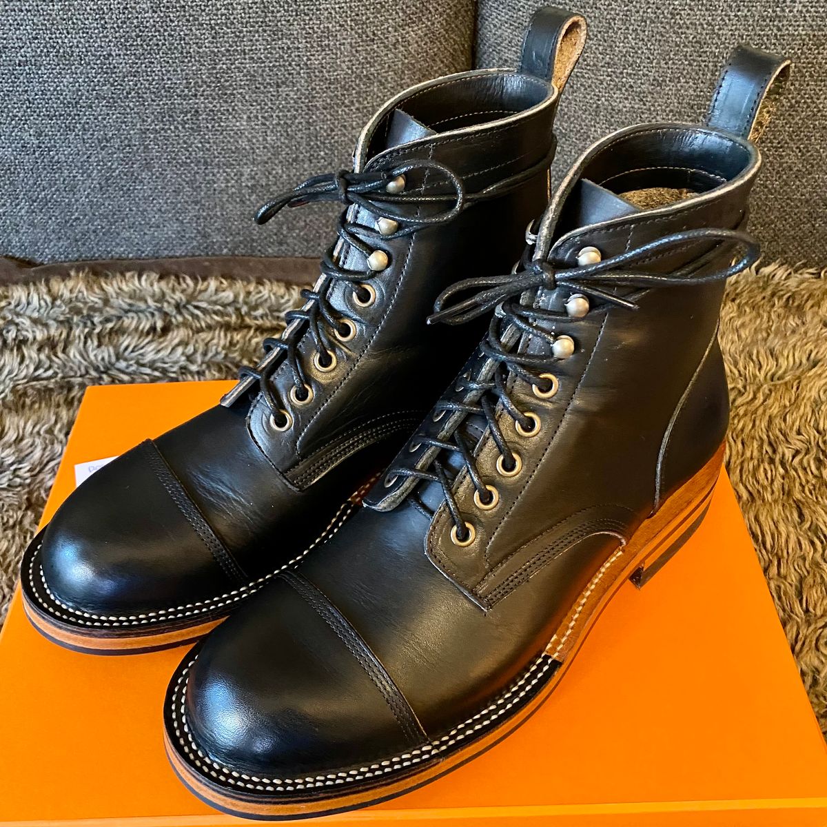 Photo by putzinboots on November 13, 2023 of the Bordon Tukano Boots in Wickett & Craig Black Oiled Latigo.