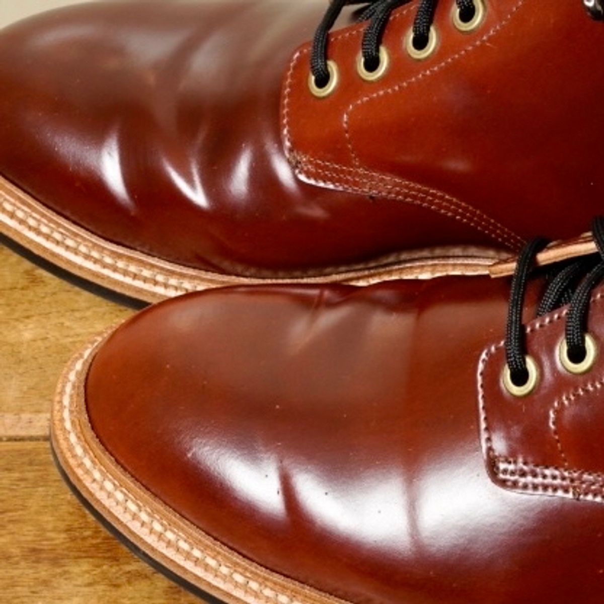 Photo by putzinboots on October 26, 2023 of the Grant Stone Diesel Boot in Horween Garnet Shell Cordovan.