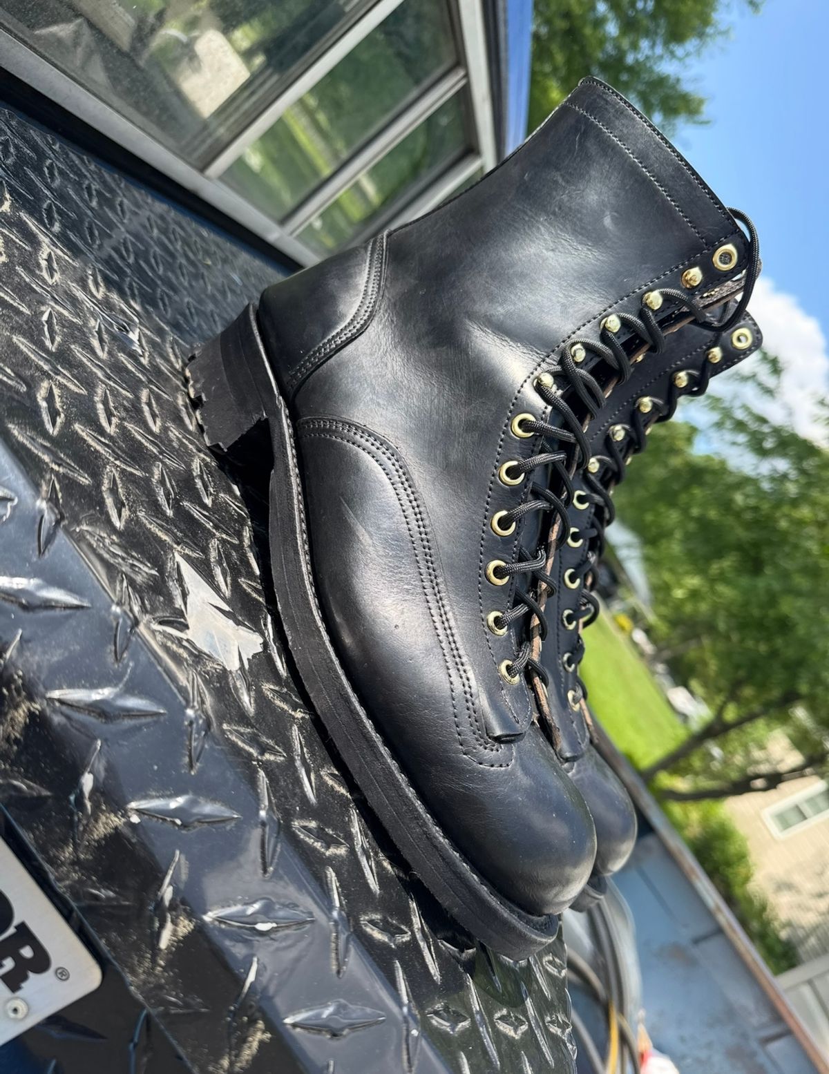Photo by wcurry_1 on June 2, 2025 of the Schmidt’s Bootmaker Lace to Toe in Horween Black Chromexcel.