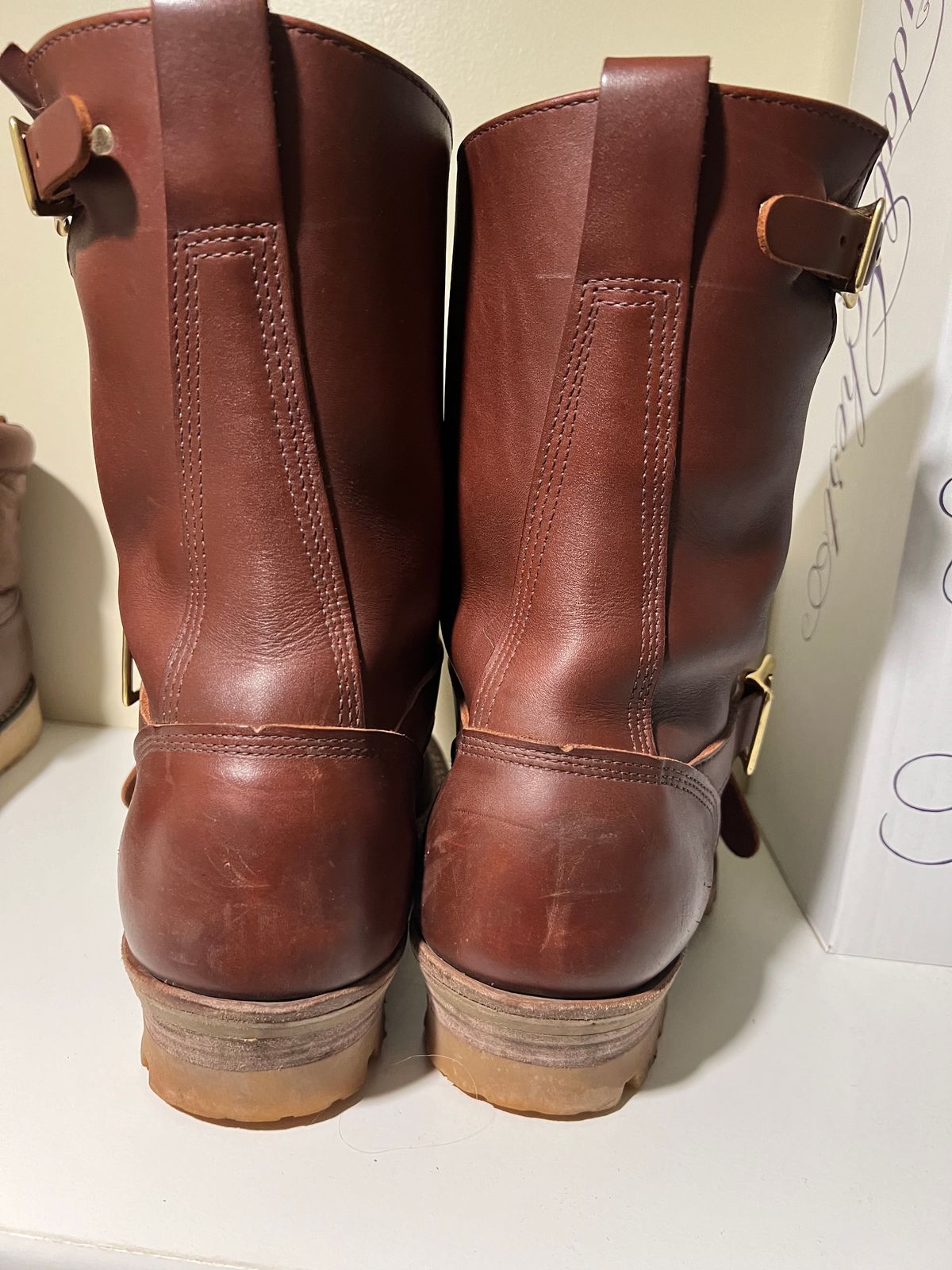 Photo by wcurry_1 on January 4, 2024 of the White's Nomad Engineer Boots in Seidel Red Dog Oil Tan.