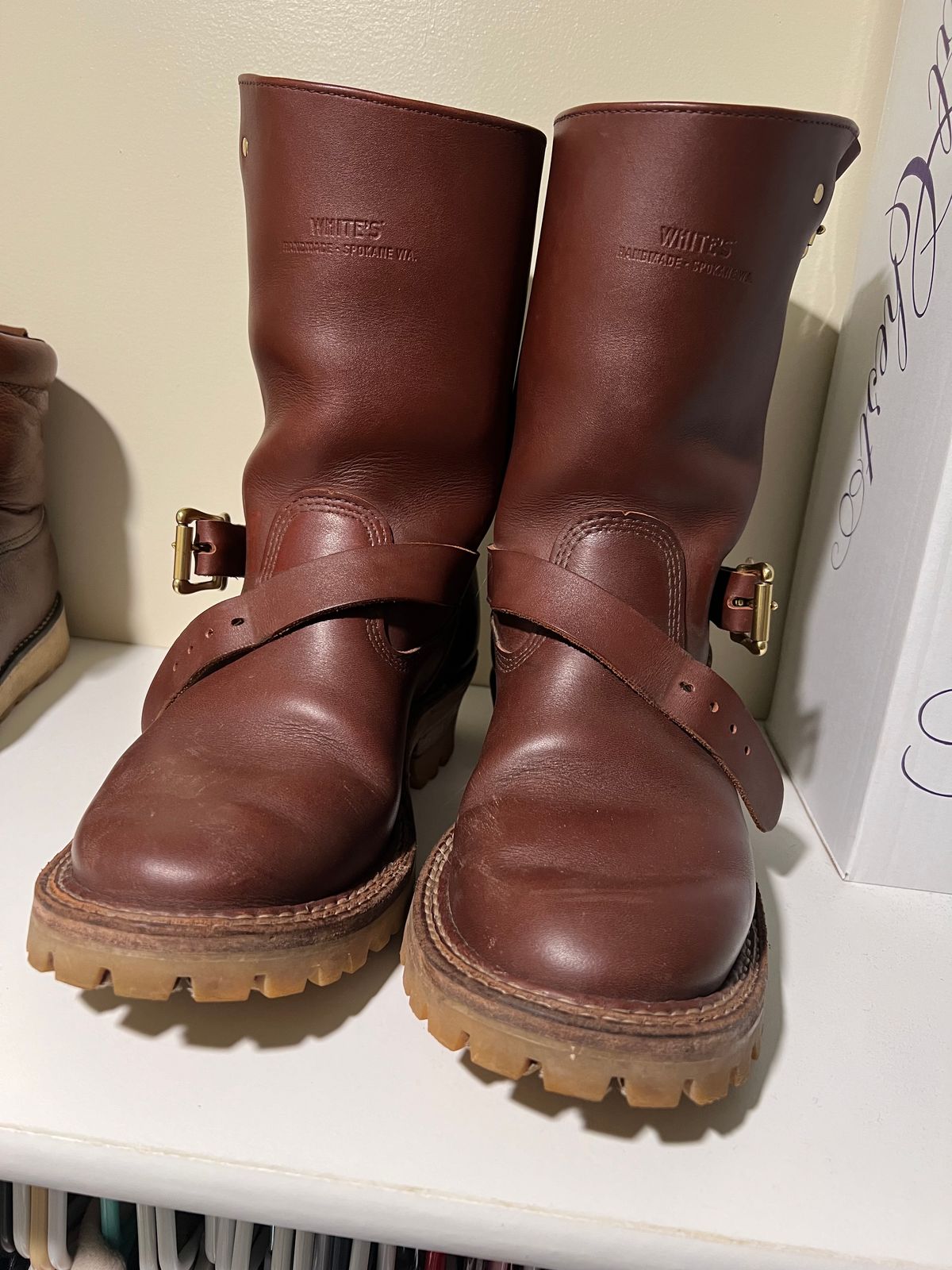 Photo by wcurry_1 on January 4, 2024 of the White's Nomad Engineer Boots in Seidel Red Dog Oil Tan.