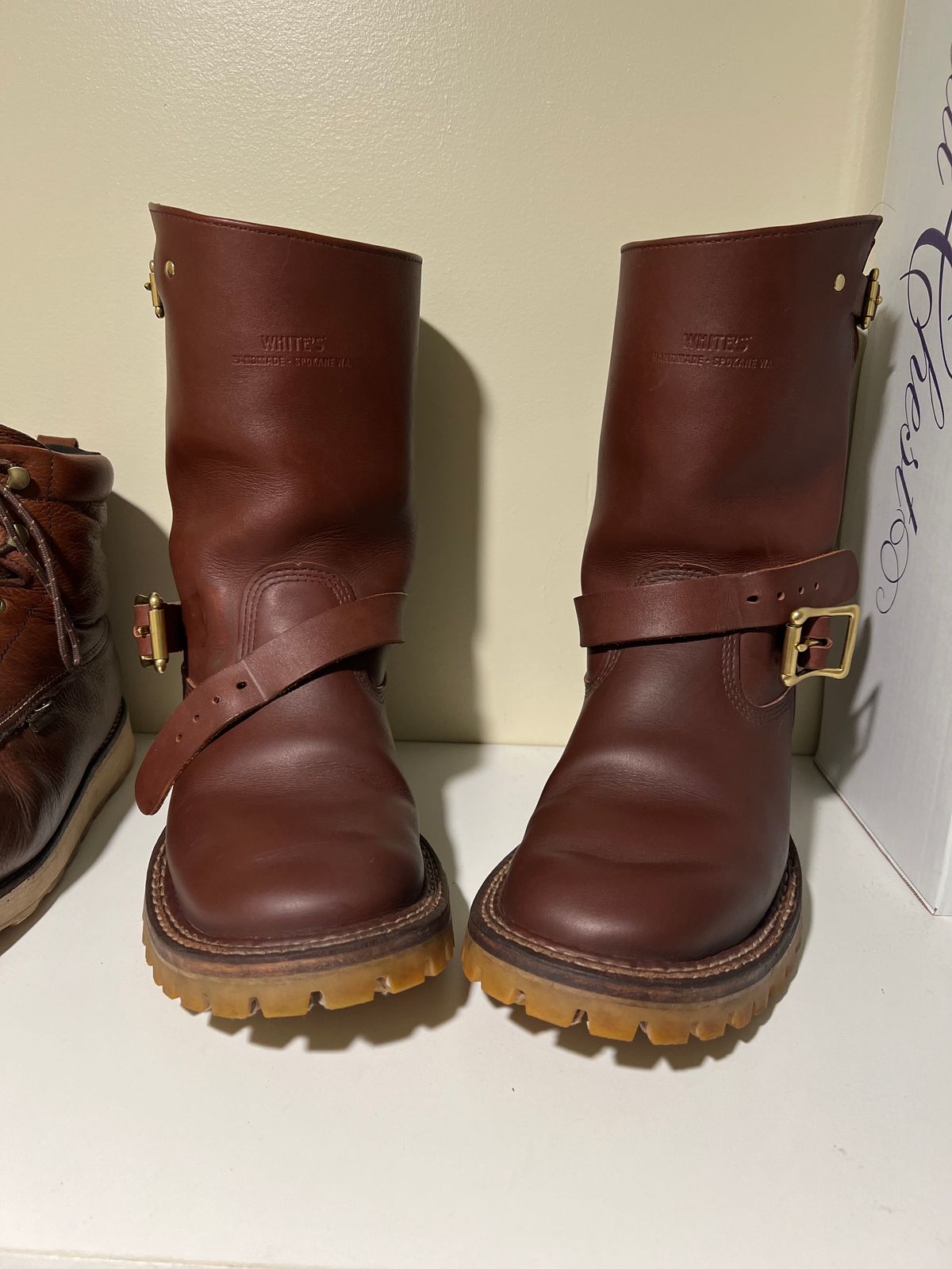 Photo by wcurry_1 on January 4, 2024 of the White's Nomad Engineer Boots in Seidel Red Dog Oil Tan.
