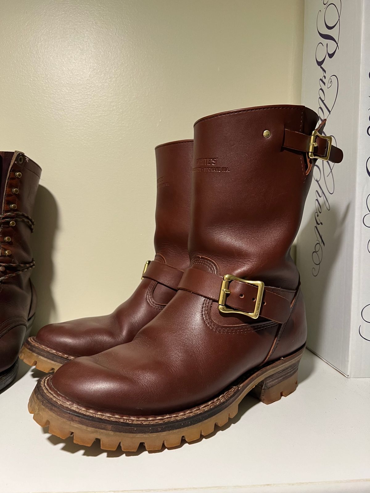 Photo by wcurry_1 on February 3, 2024 of the White's Nomad Engineer Boots in Seidel Red Dog Oil Tan.