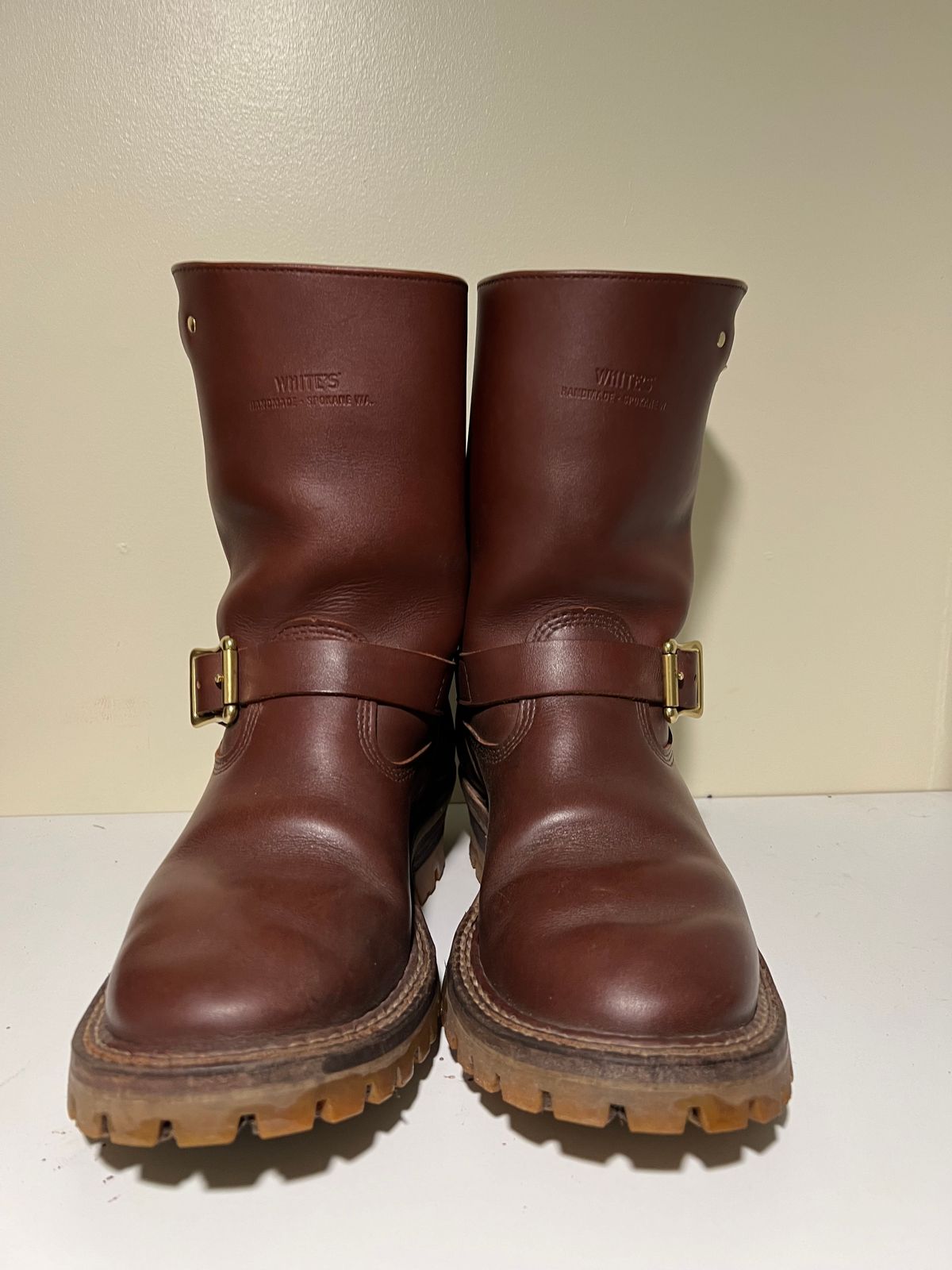 Photo by wcurry_1 on March 4, 2024 of the White's Nomad Engineer Boots in Seidel Red Dog Oil Tan.