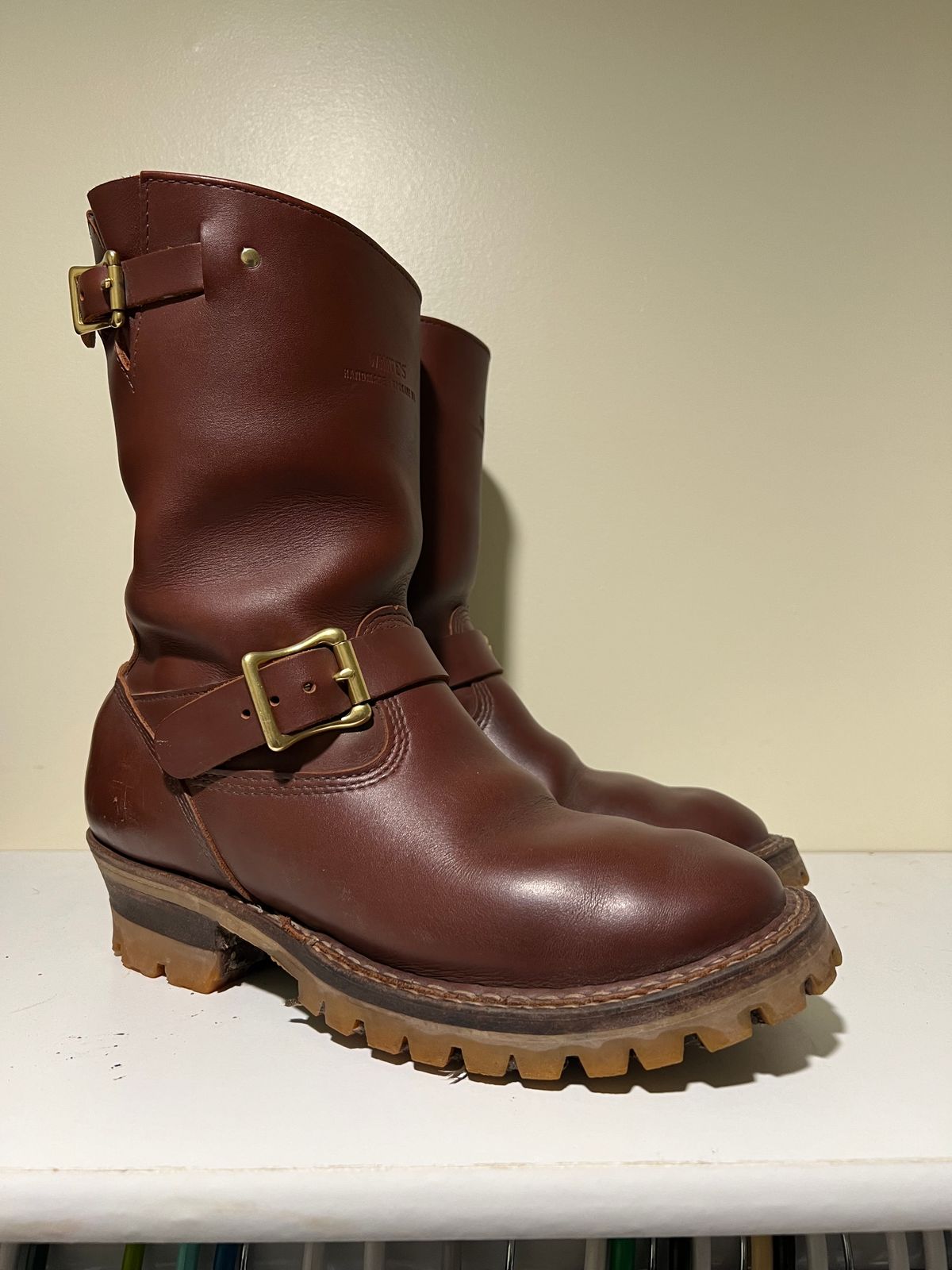 Photo by wcurry_1 on March 4, 2024 of the White's Nomad Engineer Boots in Seidel Red Dog Oil Tan.