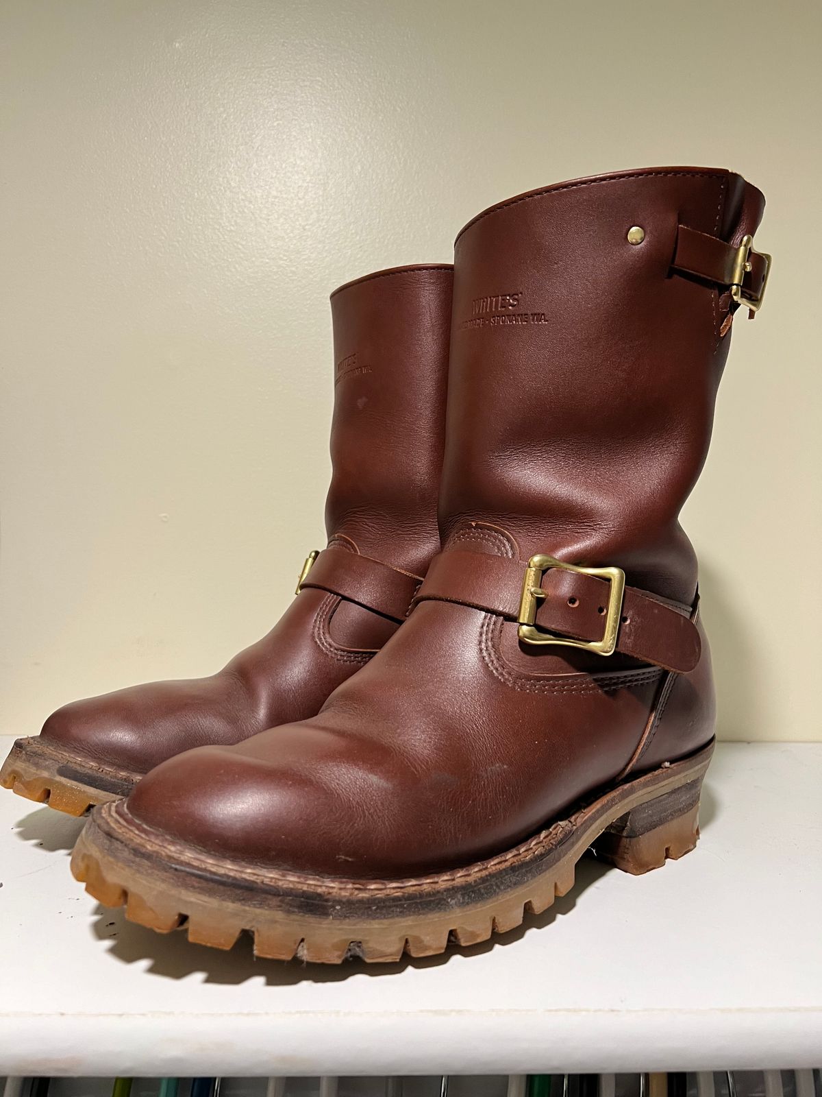 Photo by wcurry_1 on March 4, 2024 of the White's Nomad Engineer Boots in Seidel Red Dog Oil Tan.