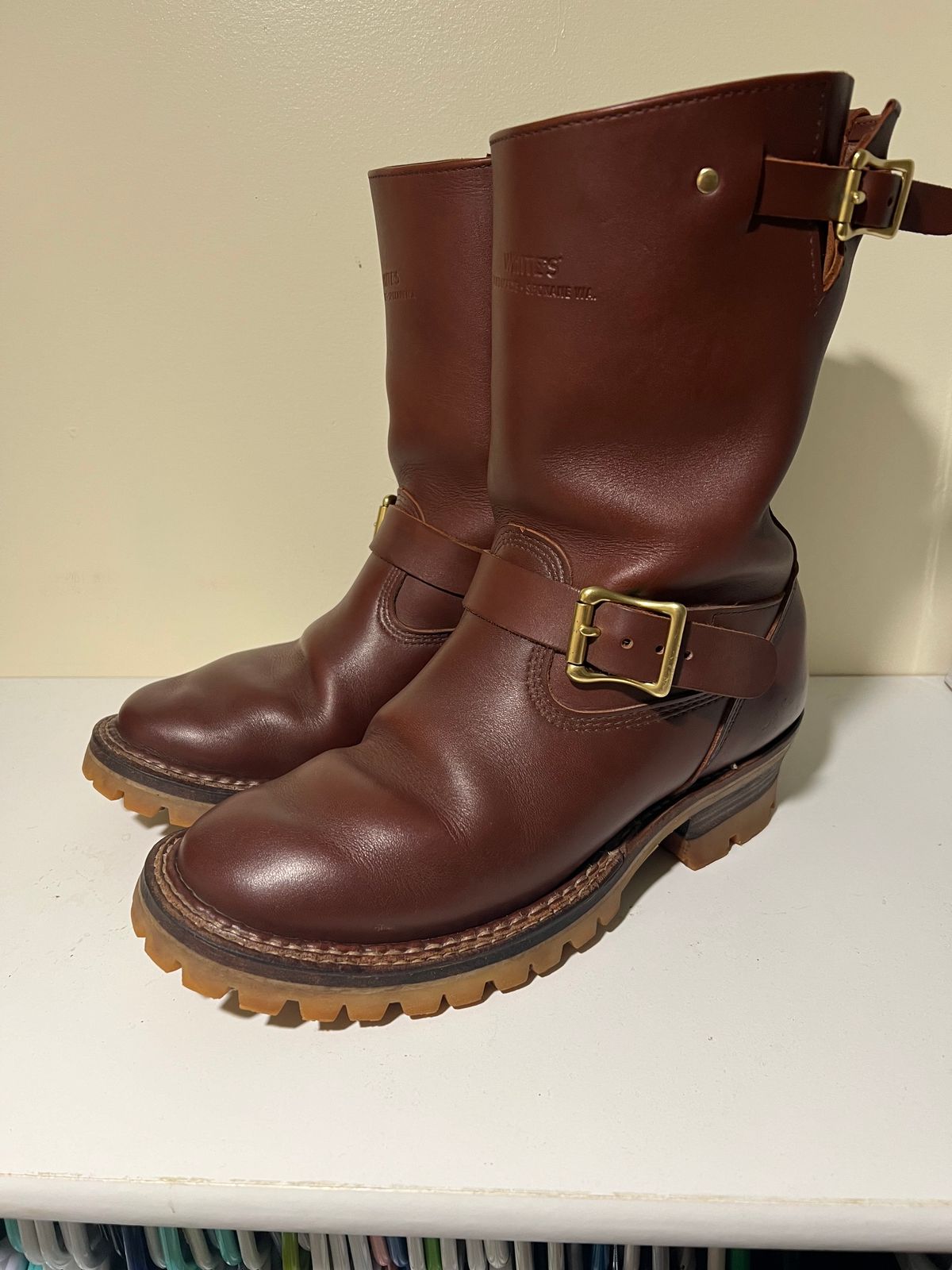 Photo by wcurry_1 on April 5, 2024 of the White's Nomad Engineer Boots in Seidel Red Dog Oil Tan.