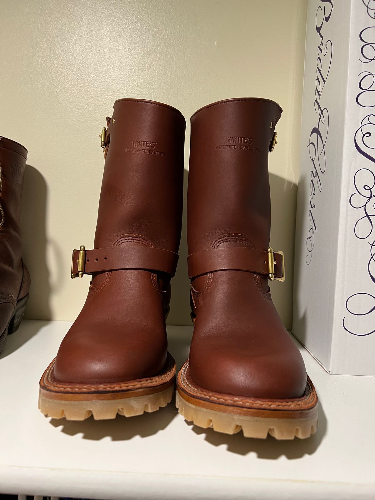 Photo by wcurry_1 on November 1, 2023 of the White's Nomad Engineer Boots in Seidel Red Dog Oil Tan.