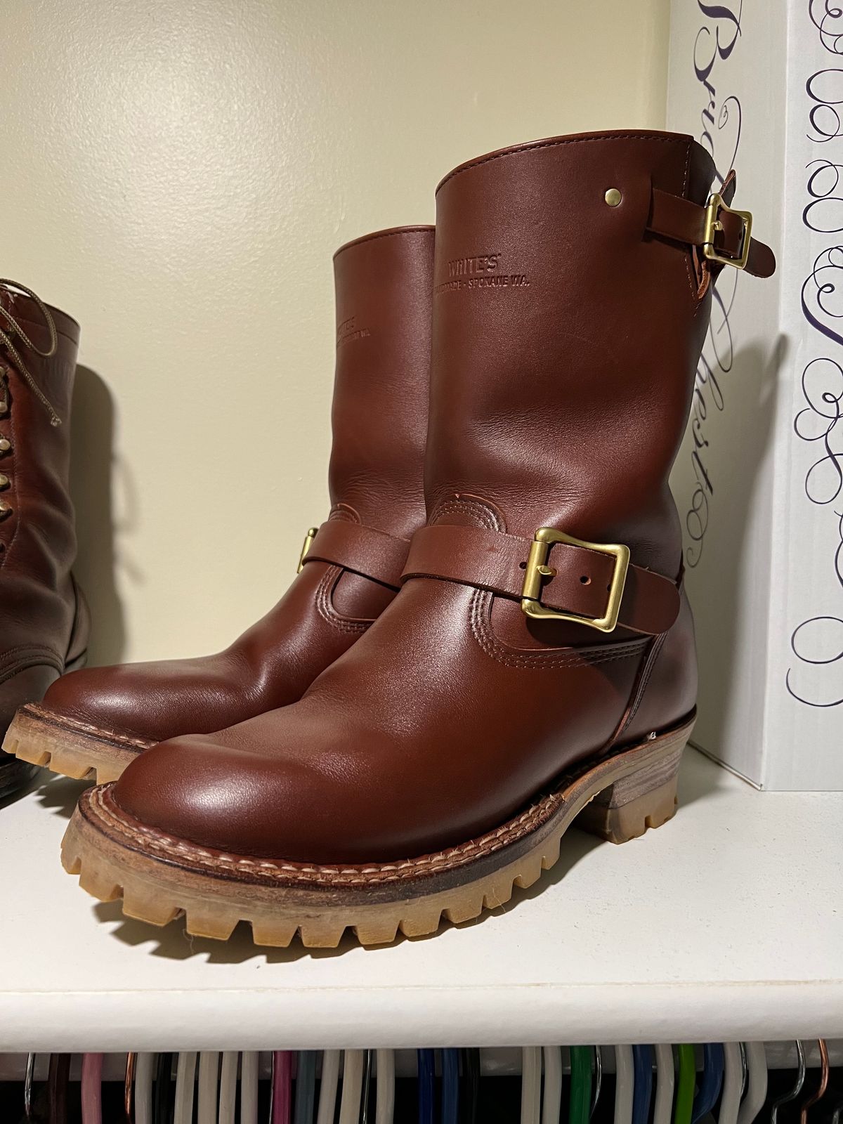 Photo by wcurry_1 on December 1, 2023 of the White's Nomad Engineer Boots in Seidel Red Dog Oil Tan.