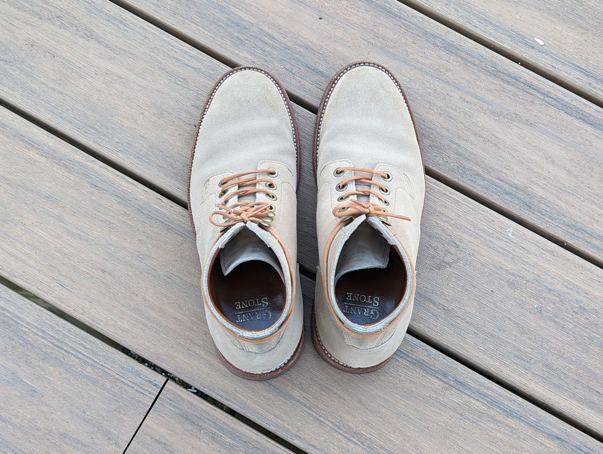 Photo by adroz7 on February 5, 2024 of the Grant Stone Diesel Boot in C.F. Stead Tan Repello Calf Suede.