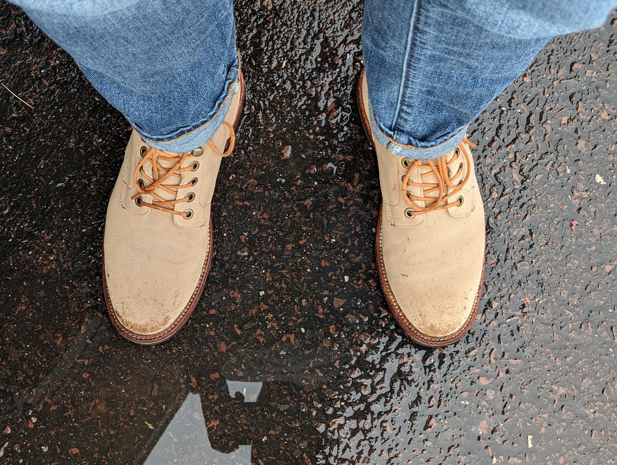 Photo by adroz7 on March 5, 2024 of the Grant Stone Diesel Boot in C.F. Stead Tan Repello Calf Suede.