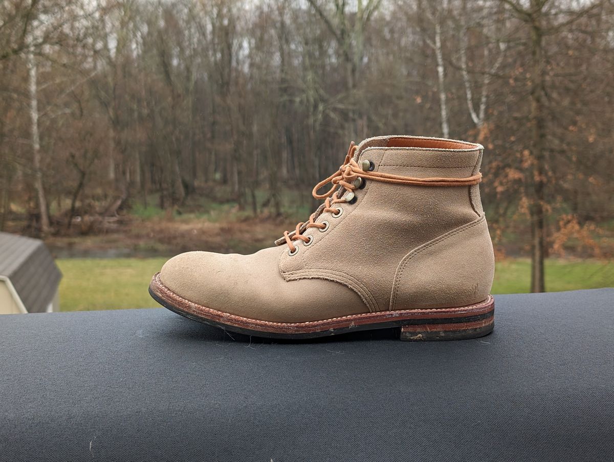 Photo by adroz7 on March 5, 2024 of the Grant Stone Diesel Boot in C.F. Stead Tan Repello Calf Suede.