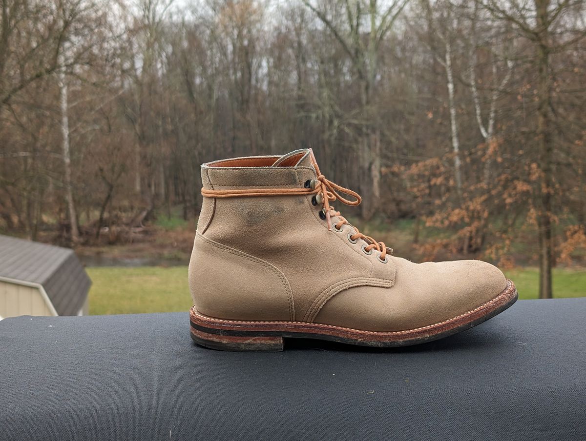 Photo by adroz7 on March 5, 2024 of the Grant Stone Diesel Boot in C.F. Stead Tan Repello Calf Suede.