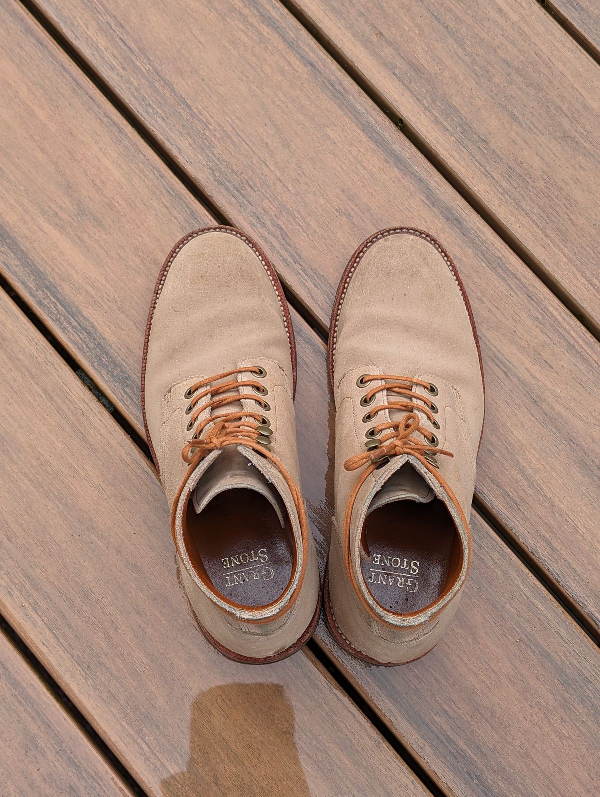 Photo by adroz7 on March 5, 2024 of the Grant Stone Diesel Boot in C.F. Stead Tan Repello Calf Suede.