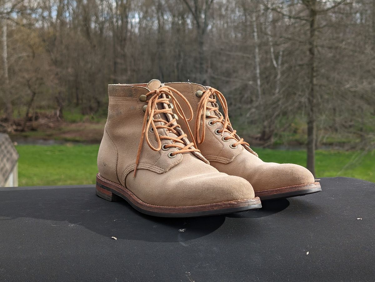 Photo by adroz7 on April 5, 2024 of the Grant Stone Diesel Boot in C.F. Stead Tan Repello Calf Suede.