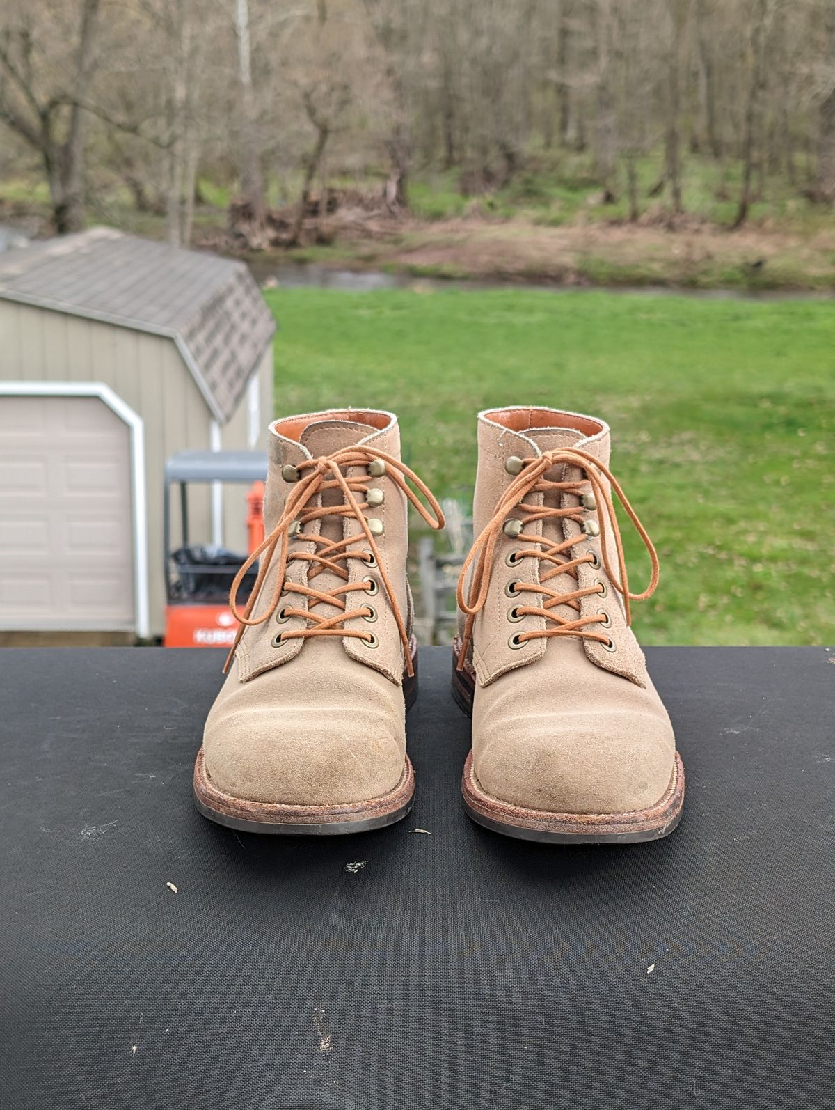 Photo by adroz7 on April 5, 2024 of the Grant Stone Diesel Boot in C.F. Stead Tan Repello Calf Suede.