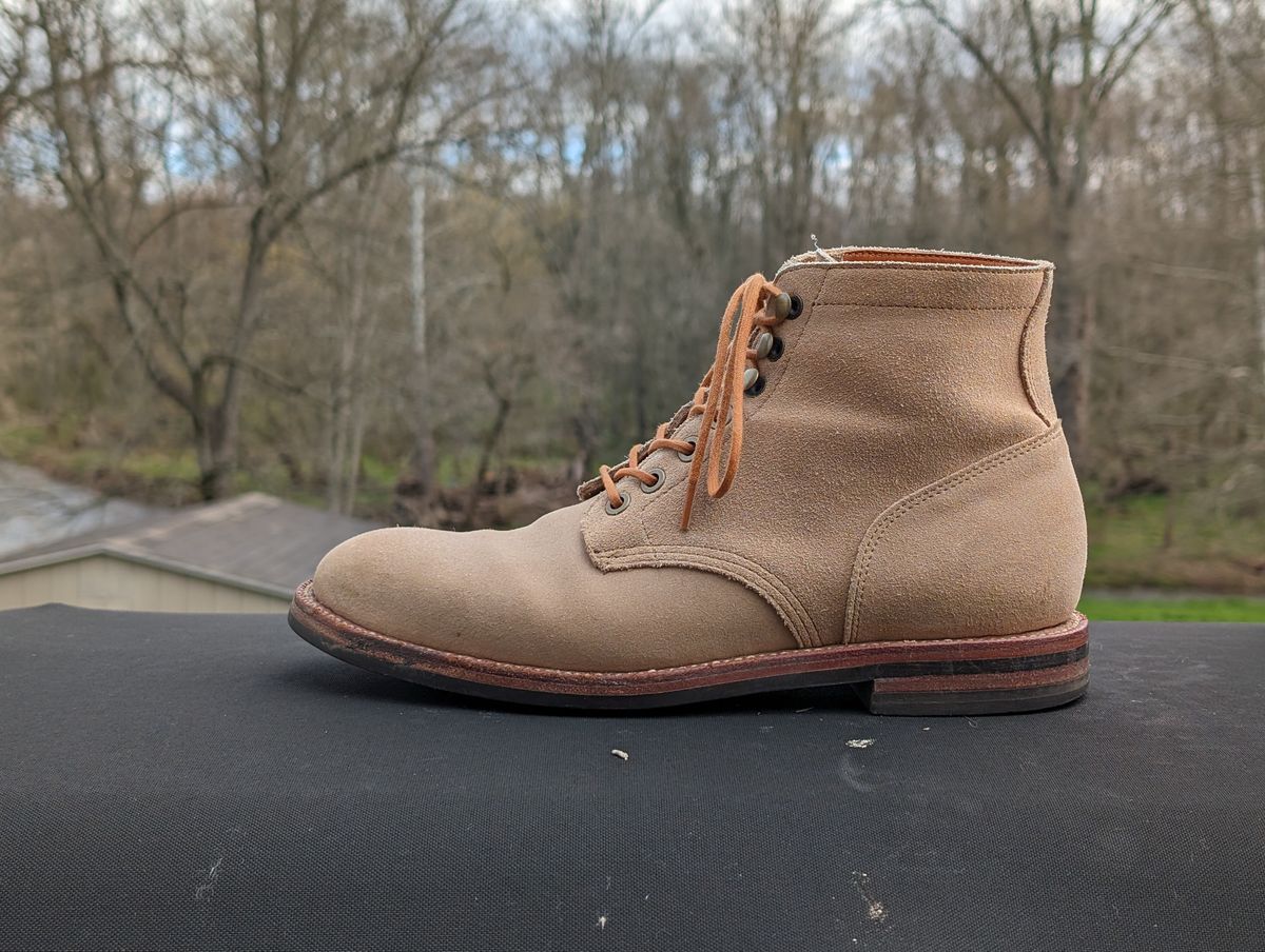 Photo by adroz7 on April 5, 2024 of the Grant Stone Diesel Boot in C.F. Stead Tan Repello Calf Suede.