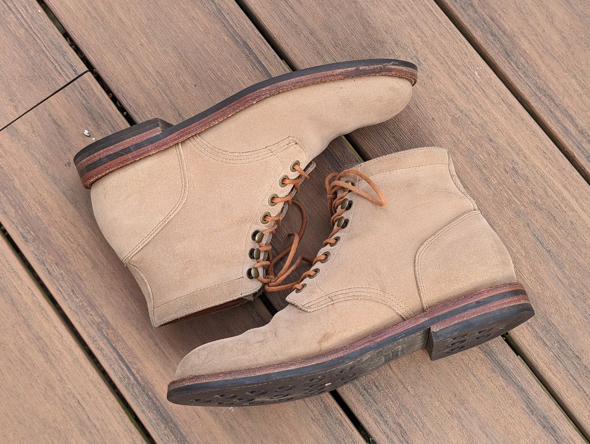 Photo by adroz7 on April 5, 2024 of the Grant Stone Diesel Boot in C.F. Stead Tan Repello Calf Suede.