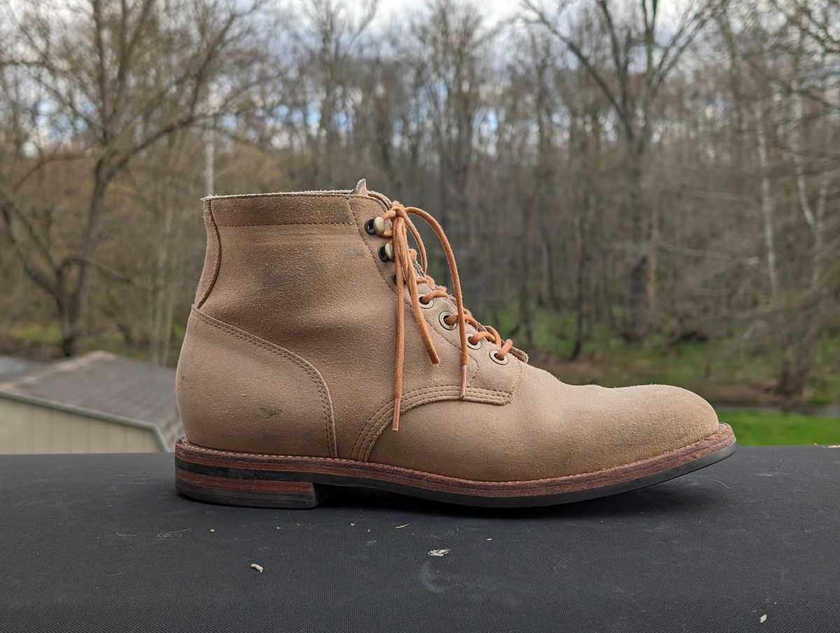Photo by adroz7 on April 5, 2024 of the Grant Stone Diesel Boot in C.F. Stead Tan Repello Calf Suede.