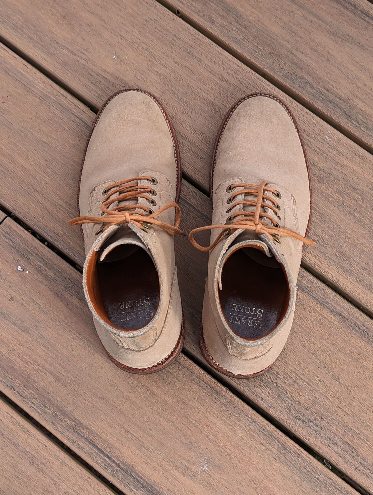 Photo by adroz7 on April 5, 2024 of the Grant Stone Diesel Boot in C.F. Stead Tan Repello Calf Suede.