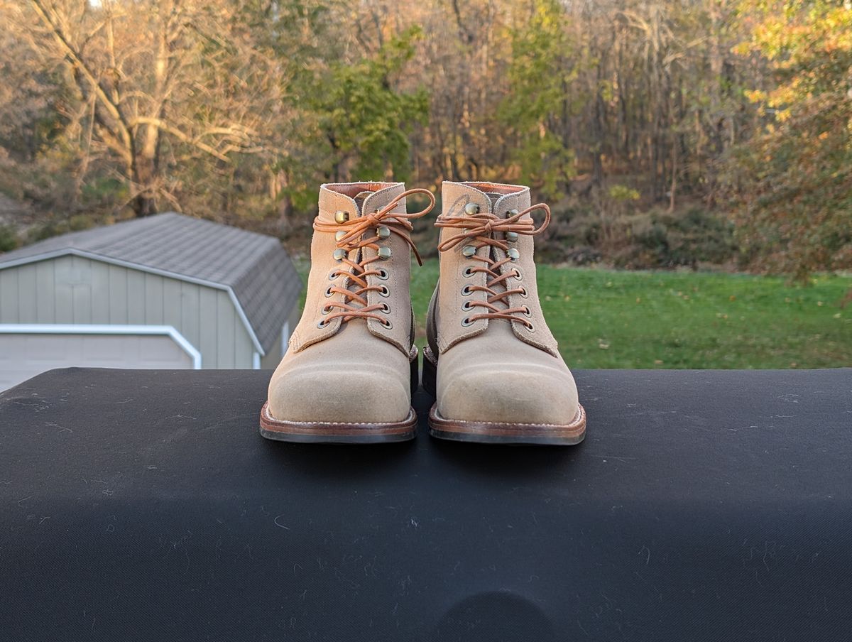 Photo by adroz7 on November 1, 2023 of the Grant Stone Diesel Boot in C.F. Stead Tan Repello Calf Suede.