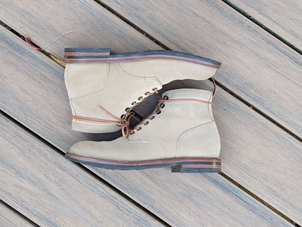 Photo by adroz7 on November 1, 2023 of the Grant Stone Diesel Boot in C.F. Stead Tan Repello Calf Suede.