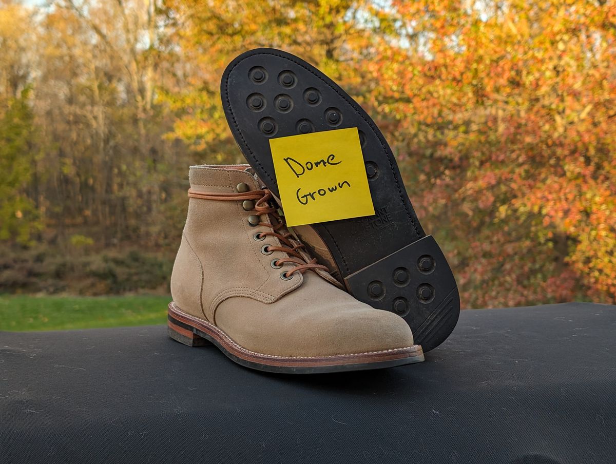 Photo by adroz7 on November 1, 2023 of the Grant Stone Diesel Boot in C.F. Stead Tan Repello Calf Suede.