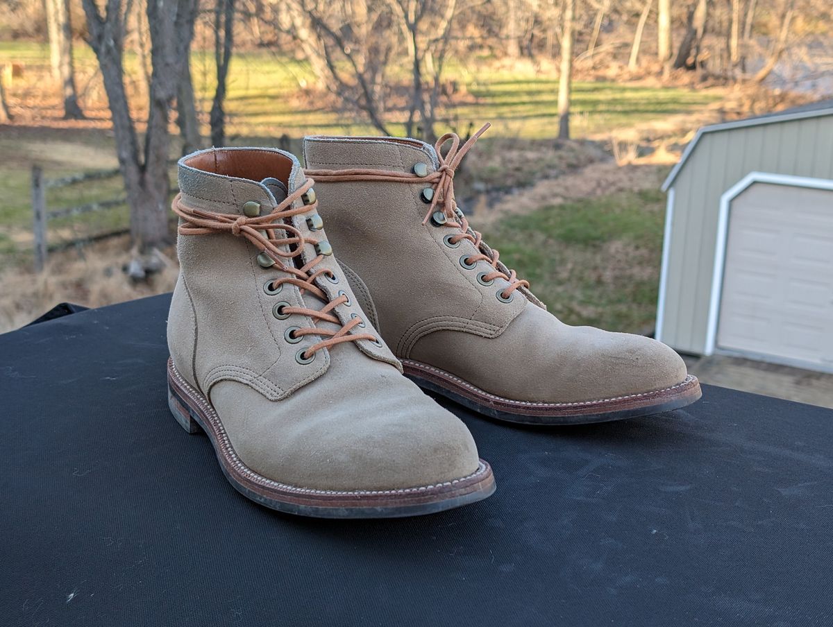 Photo by adroz7 on January 5, 2024 of the Grant Stone Diesel Boot in C.F. Stead Tan Repello Calf Suede.
