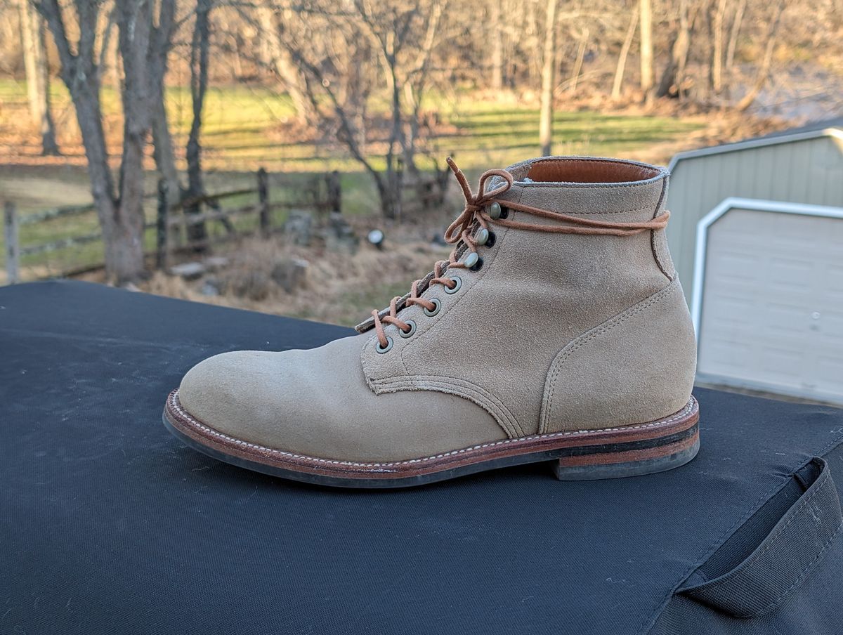 Photo by adroz7 on January 5, 2024 of the Grant Stone Diesel Boot in C.F. Stead Tan Repello Calf Suede.