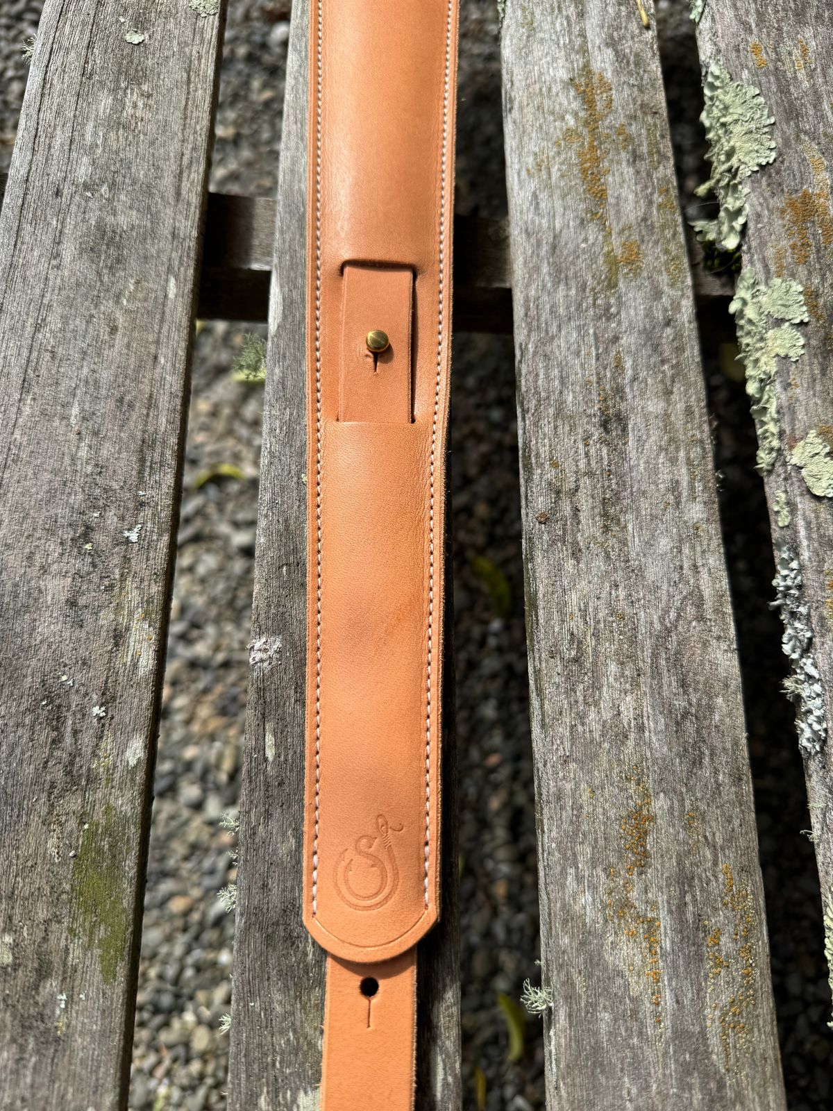 Photo by ChrisBurns670 on November 2, 2025 of the Ship John Blake Guitar Strap in Natural Vegetable Tanned.