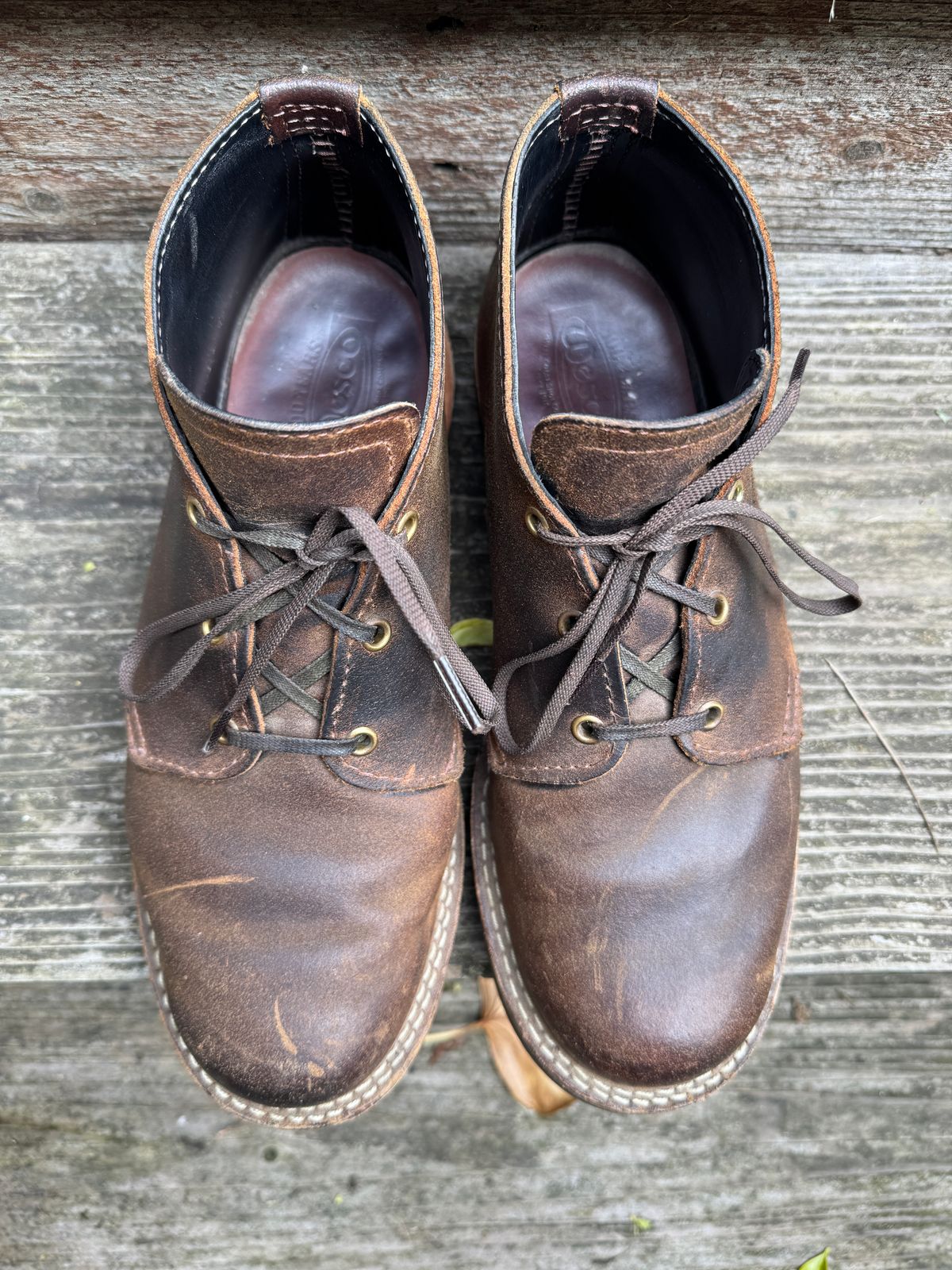 Photo by ChrisBurns670 on November 2, 2025 of the Wesco x Ship John Drake Chukka in Brown Waxed Cowhide.