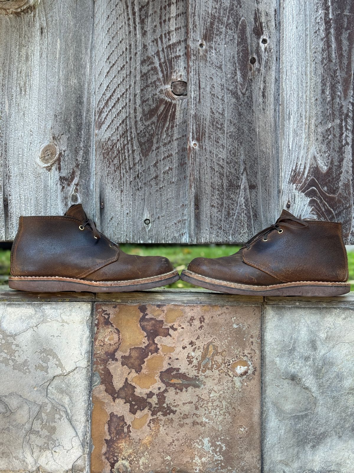 Photo by ChrisBurns670 on December 5, 2025 of the Wesco x Ship John Drake Chukka in Brown Waxed Cowhide.