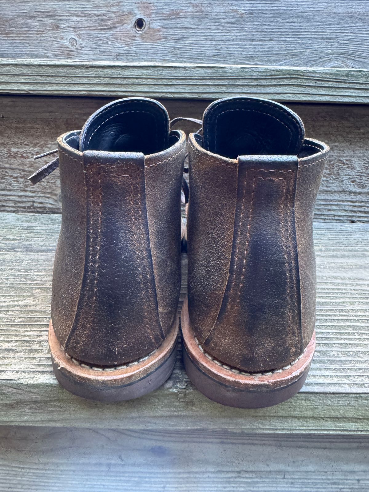 Photo by ChrisBurns670 on December 5, 2025 of the Wesco x Ship John Drake Chukka in Brown Waxed Cowhide.