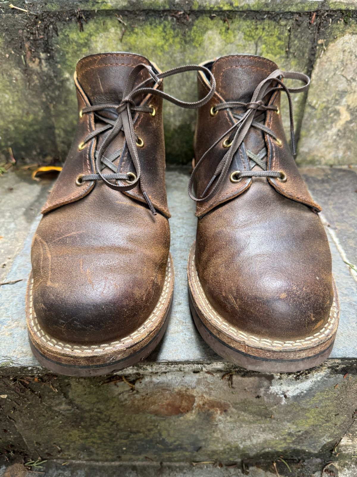 Photo by ChrisBurns670 on January 2, 2026 of the Wesco x Ship John Drake Chukka in Brown Waxed Cowhide.