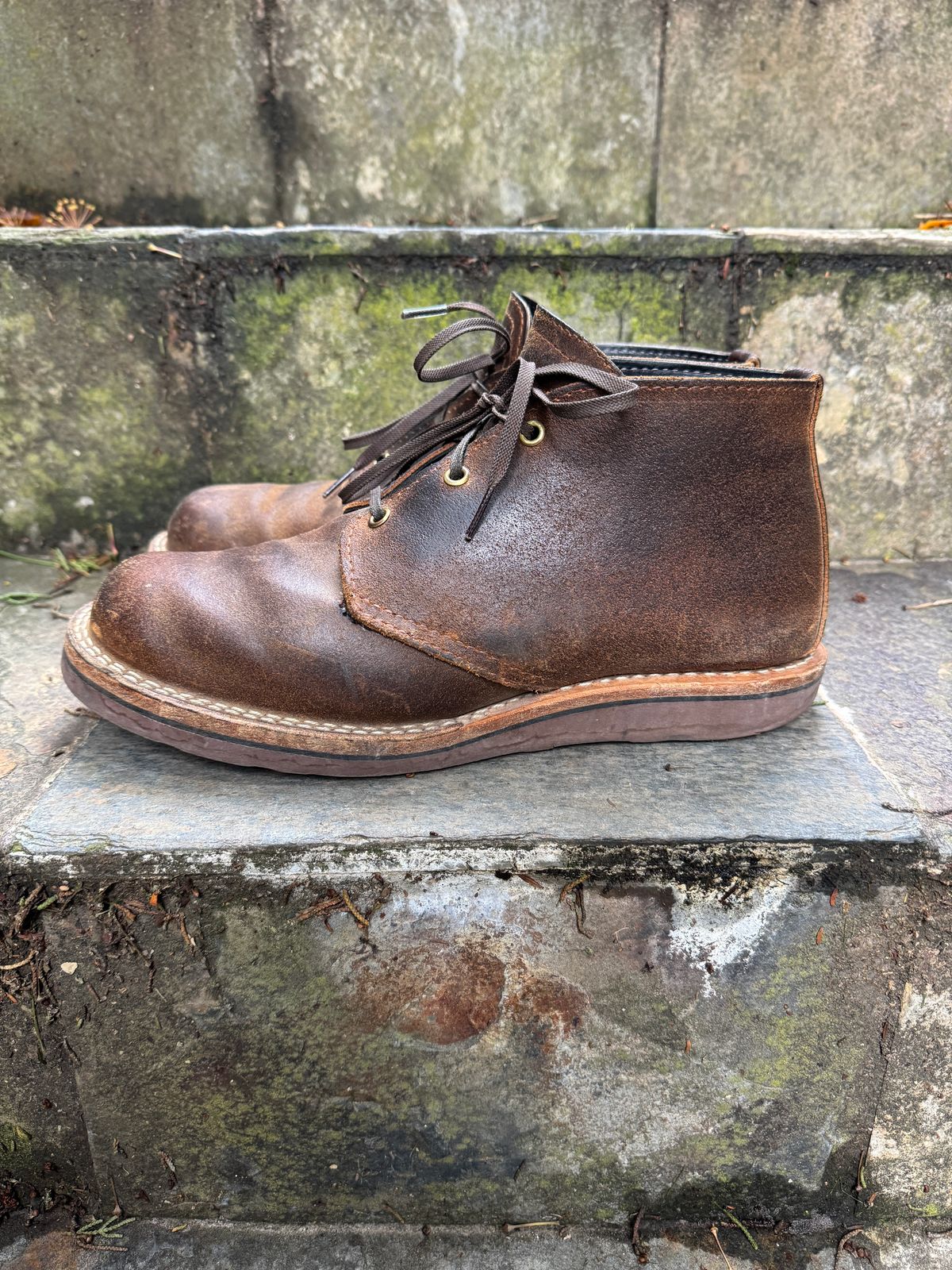 Photo by ChrisBurns670 on January 2, 2026 of the Wesco x Ship John Drake Chukka in Brown Waxed Cowhide.