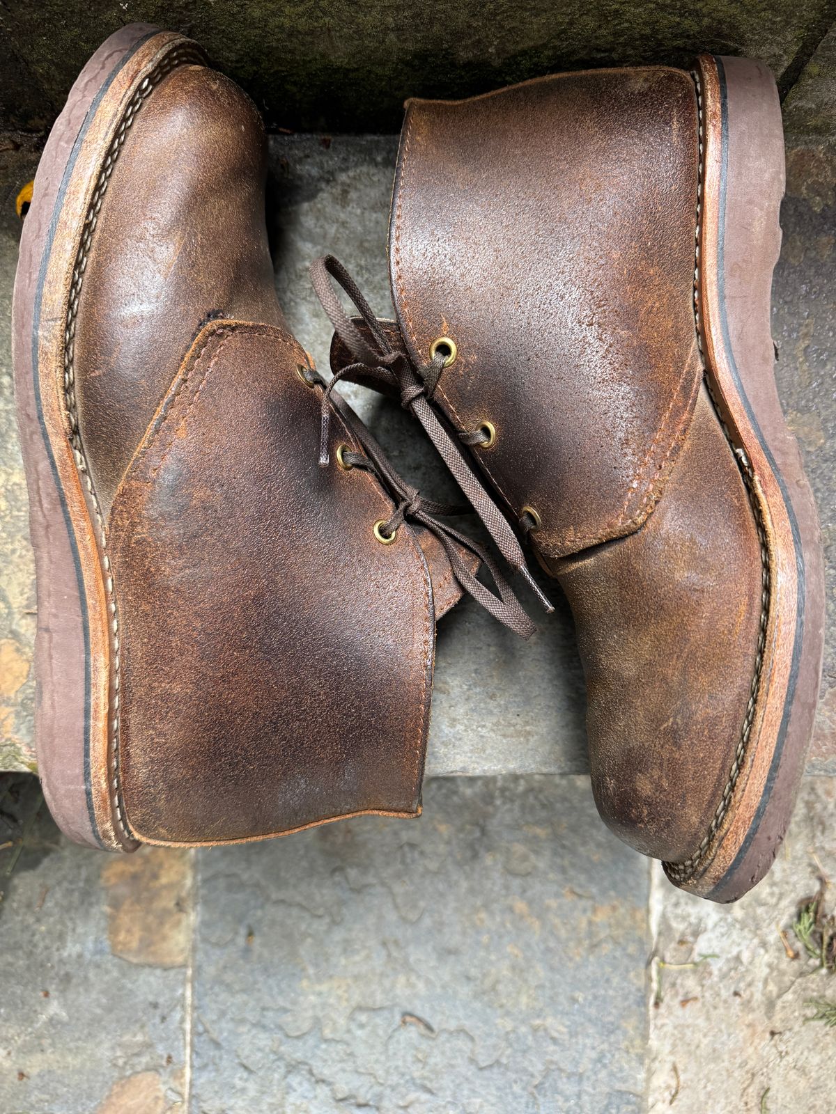 Photo by ChrisBurns670 on January 2, 2026 of the Wesco x Ship John Drake Chukka in Brown Waxed Cowhide.