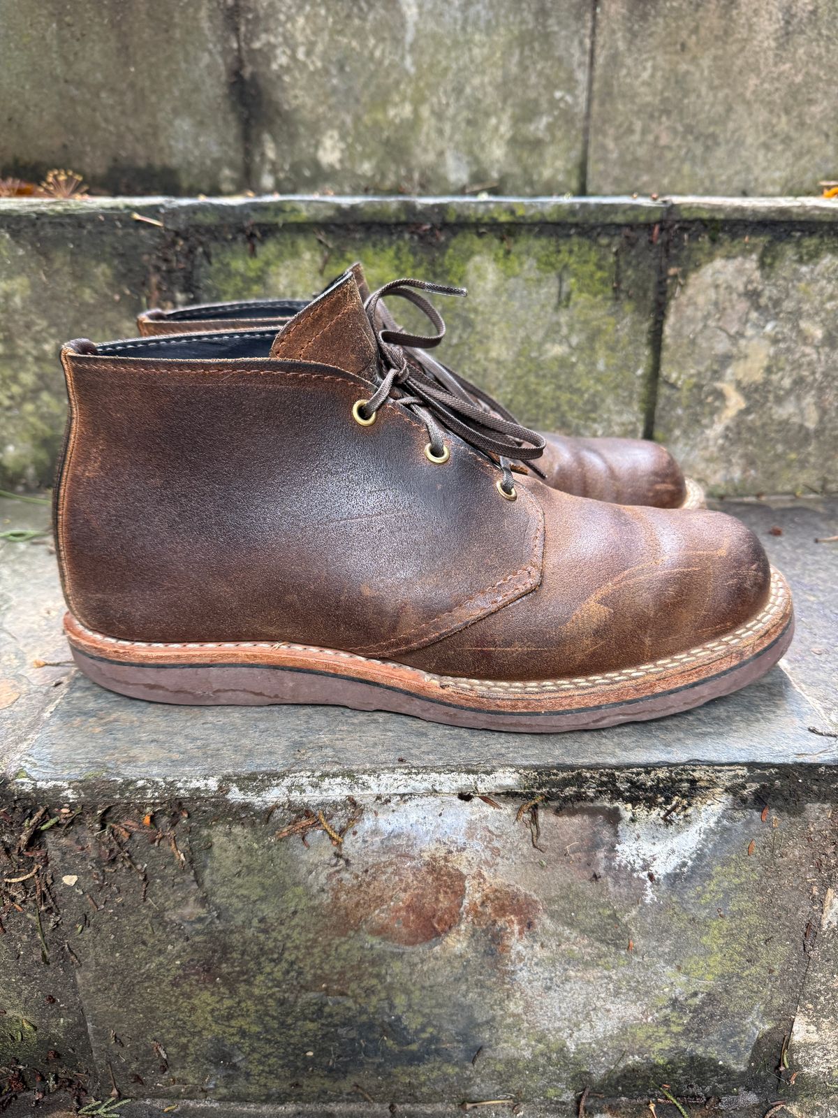 Photo by ChrisBurns670 on January 2, 2026 of the Wesco x Ship John Drake Chukka in Brown Waxed Cowhide.