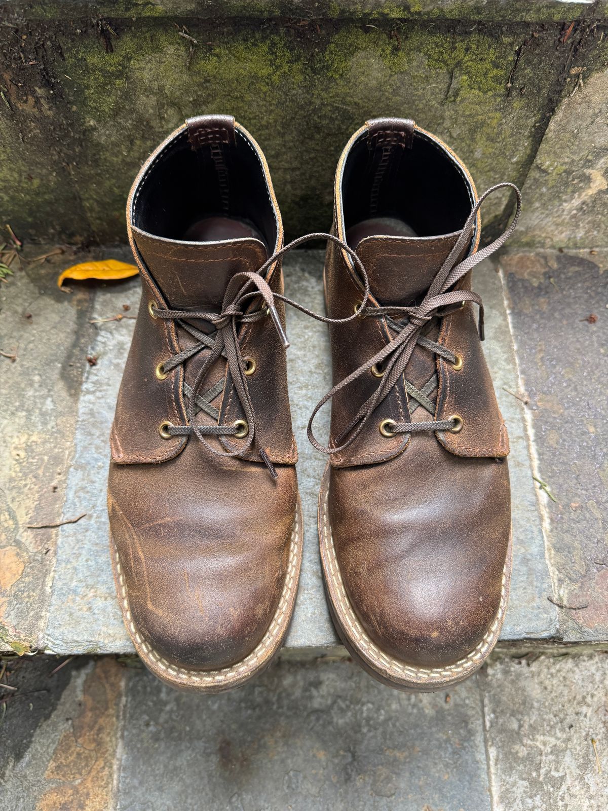 Photo by ChrisBurns670 on January 2, 2026 of the Wesco x Ship John Drake Chukka in Brown Waxed Cowhide.