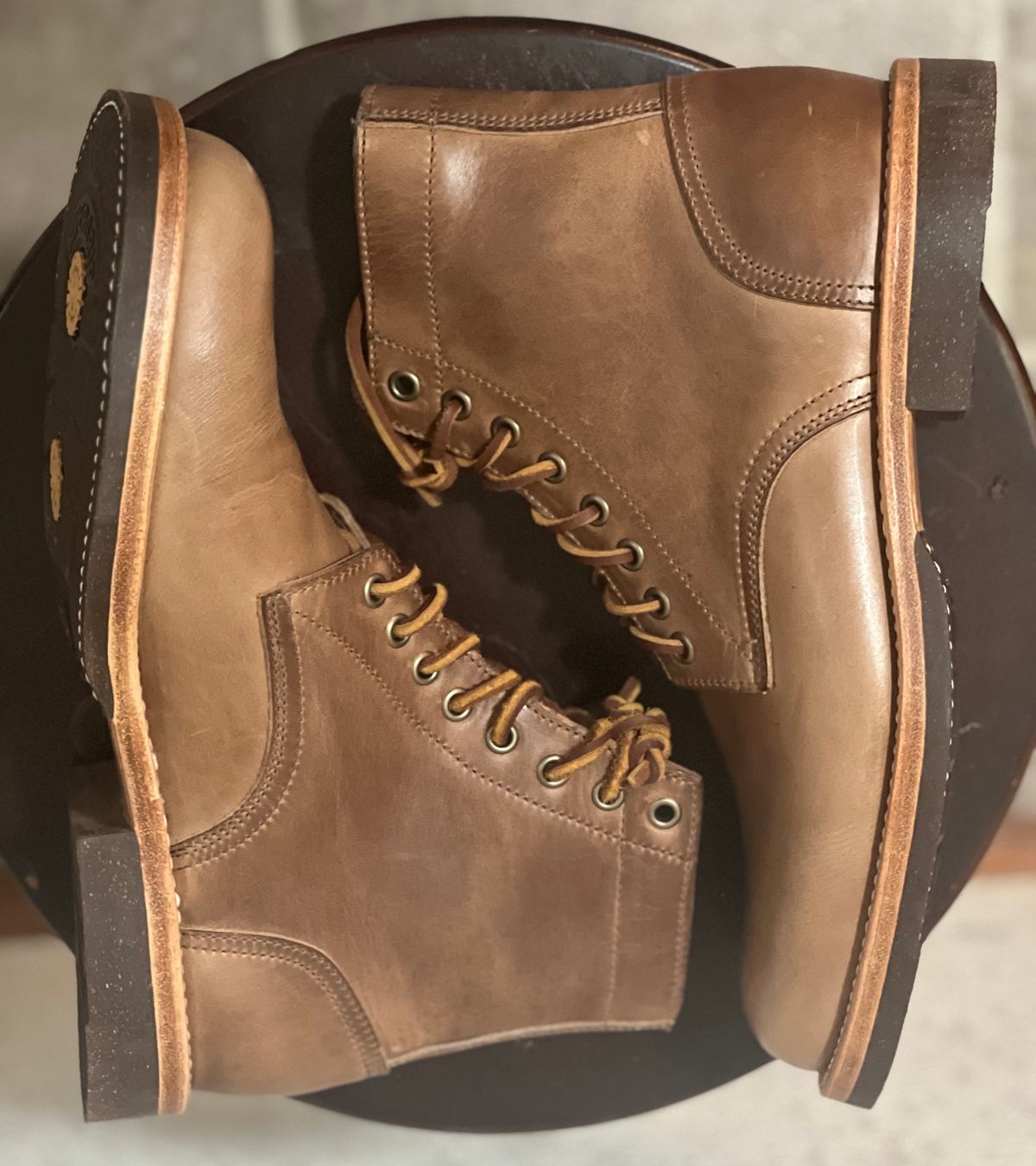 Photo by semperfi9119 on October 6, 2023 of the Oak Street Bootmakers Trench Boot in Horween Natural Chromexcel.