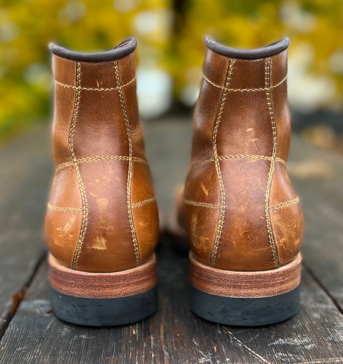 Photo by semperfi9119 on November 2, 2022 of the Hidalgo Boots Monkey Boot in Indonesian Java Brown Pull Up.