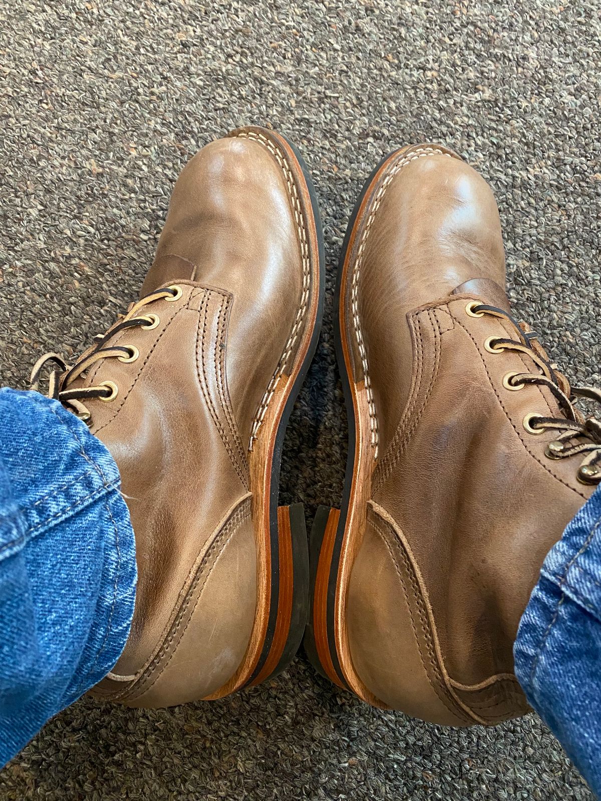 Photo by Gohilboots on October 17, 2023 of the Nicks MTO in Horween Natural Chromexcel.