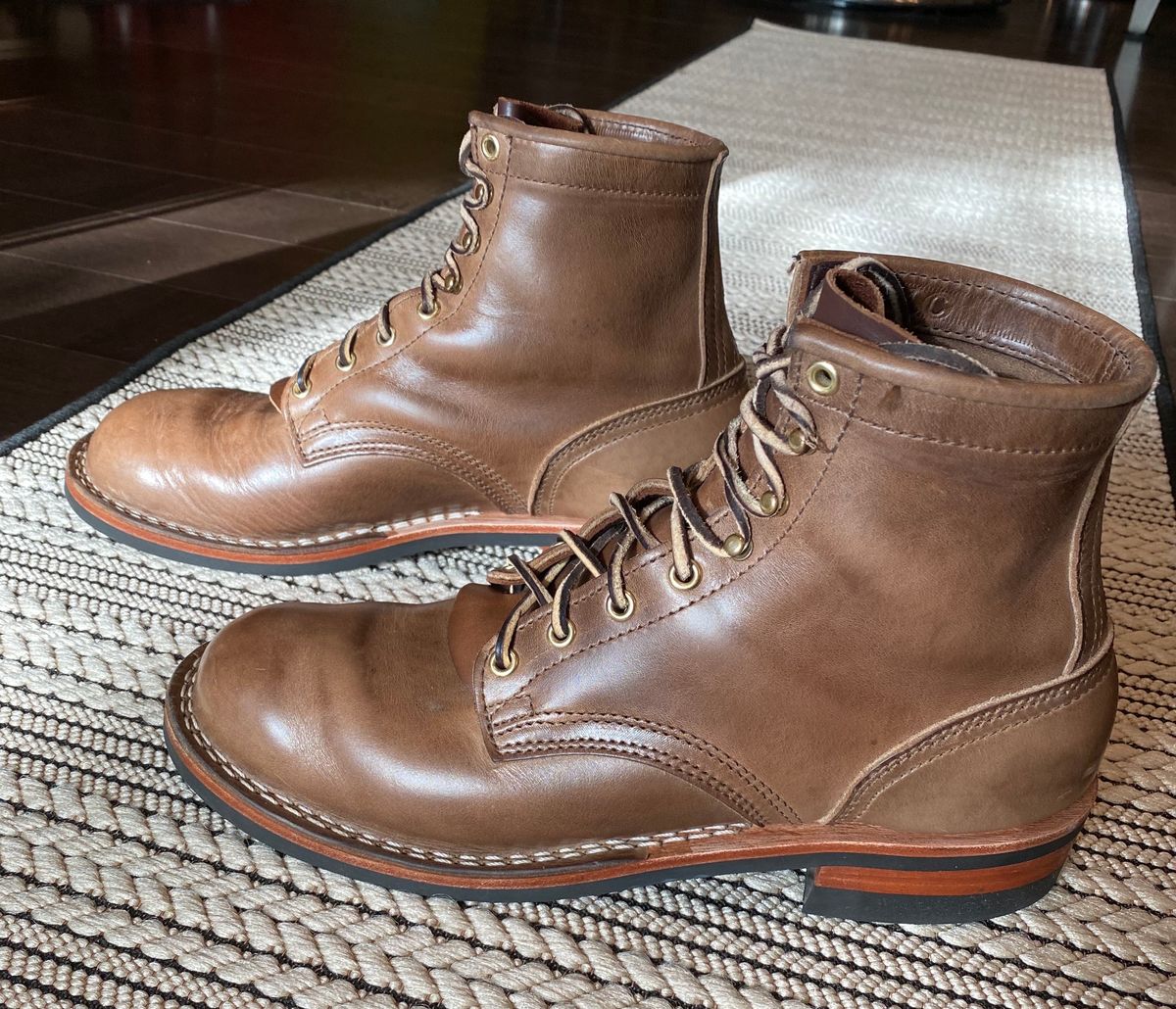 Photo by Gohilboots on November 5, 2023 of the Nicks MTO in Horween Natural Chromexcel.