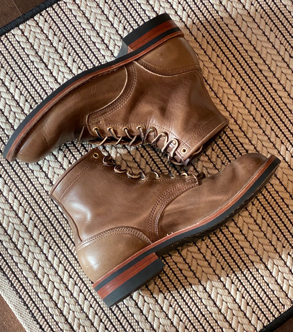 Photo by Gohilboots on November 5, 2023 of the Nicks MTO in Horween Natural Chromexcel.