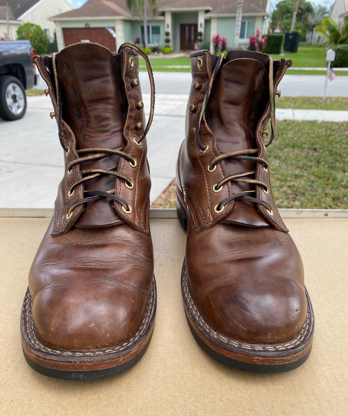 Photo by Gohilboots on January 5, 2024 of the Nicks MTO in Horween Natural Chromexcel.
