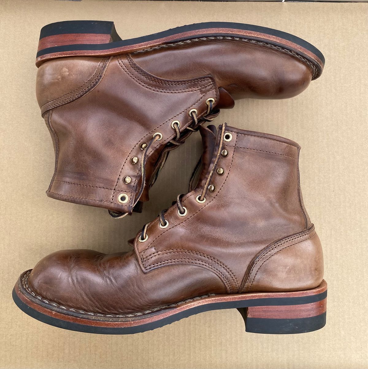Photo by Gohilboots on January 5, 2024 of the Nicks MTO in Horween Natural Chromexcel.